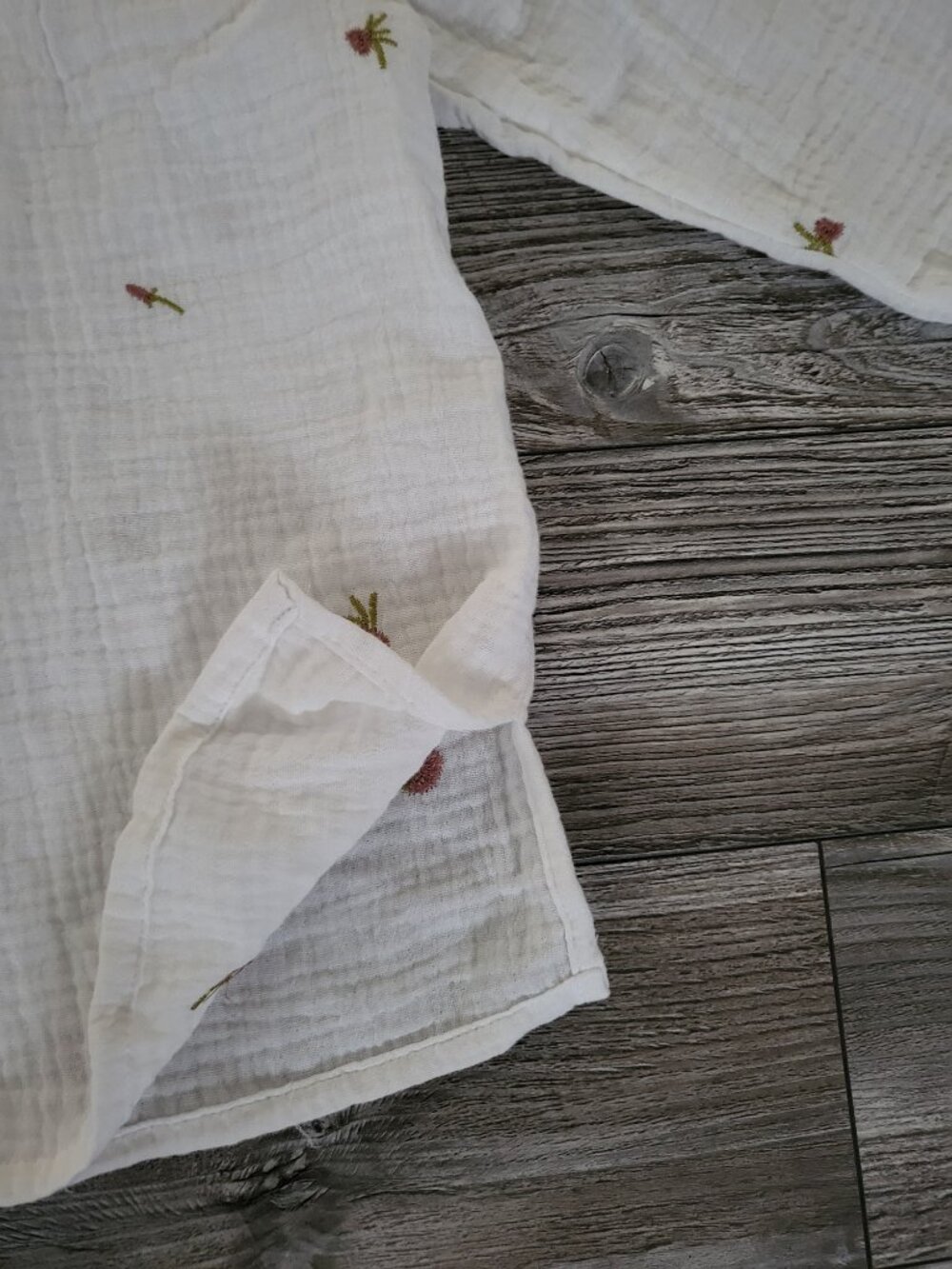 Embroidered White Double Gauze Cotton Button Down Shirt - Picture 7 of 11